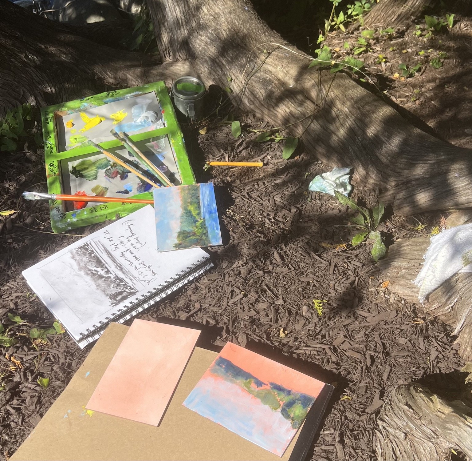 Sketchbook, paints and small studies outdoors